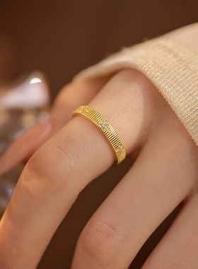 新款S925银轻奢拉丝星芒开口戒指