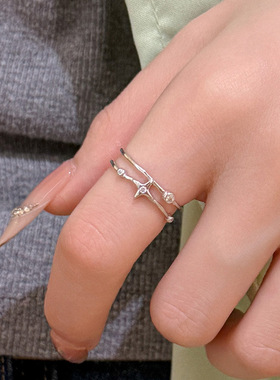 新款S925纯银韩版ins四芒星双层