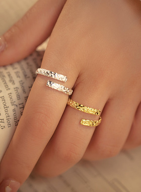 新款S925银肌理感小众交叉戒指女