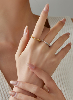 新款S925银豆豆素圈戒指女简约叠