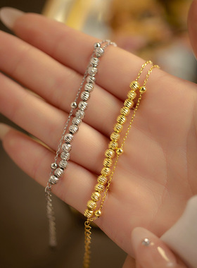 新款S925银车花珠双层手链女时尚