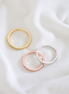 925纯银日韩微钻简约关节戒指闭