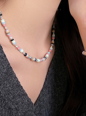 新款S925银韩国多巴胺串珠项链女