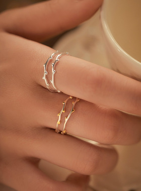 2026S925银双层金色枝芽戒指女夏