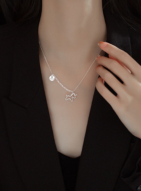 新款S925银幸运独角兽项链小众设