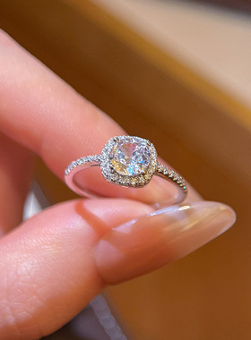 新款S925纯银轻奢爆闪小方糖戒指