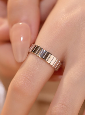 新款S925银时尚博主ins条纹戒指