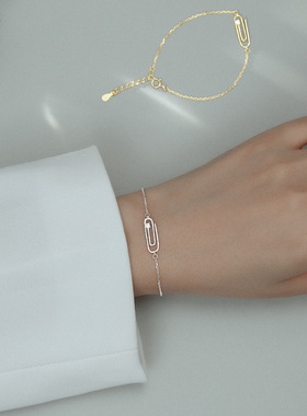 新款S925纯银镀金回形针手链女in