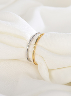 新款925银细条简约闭口戒指14K个