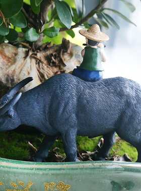 创意田园牧童骑牛摆件假山多肉盆景苔藓微景观造景小配件迷你装饰