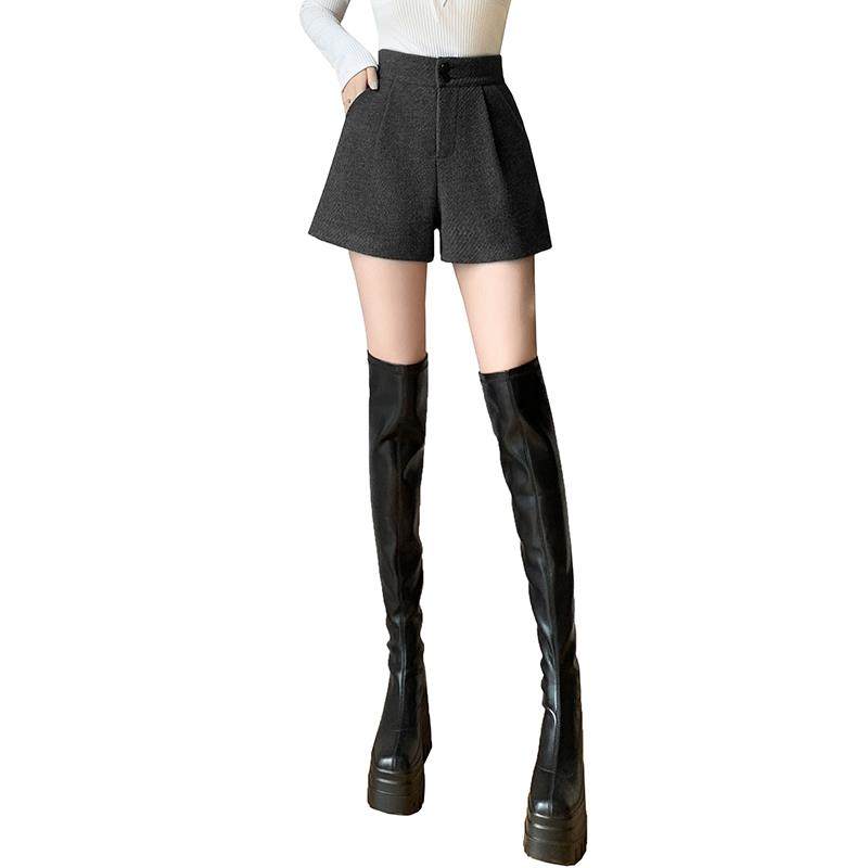 加厚灰色毛呢西装短裤女秋冬高腰运动护腰宽松a字阔腿打底靴裤,淘宝优惠券,粉丝福利购,淘宝优惠卷