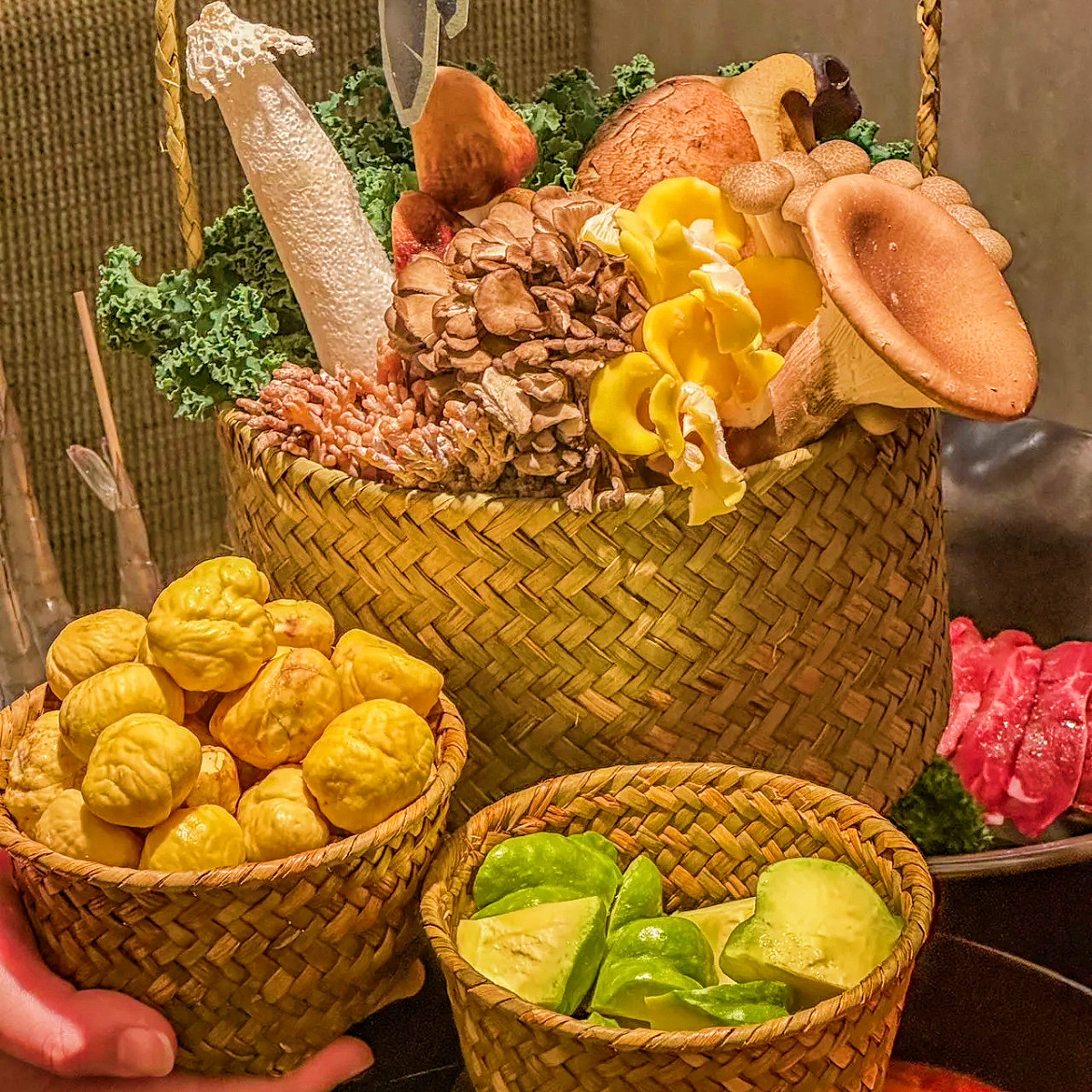 山野火锅特色餐具青菜拼盘碗装蔬菜篮子竹筐特色火锅店专用海菜碗,淘宝优惠券,粉丝福利购,淘宝优惠卷