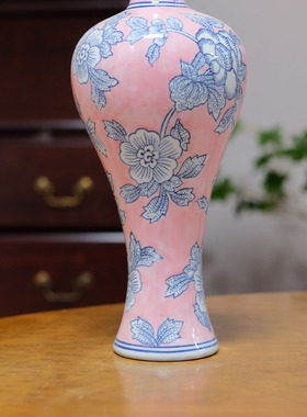 粉色陶瓷细口高花瓶插花花器水培家居桌面客厅玄关餐厅装饰