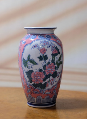 早期出口陶瓷彩绘青花花瓶摆件客厅家居复古老物件