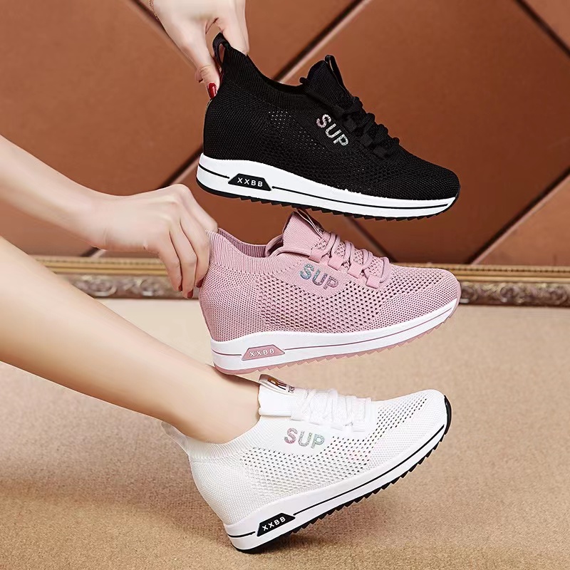 2022年春季新款女鞋内增高小白鞋百搭飞织透气显脚小女运动休闲鞋,淘宝优惠券,粉丝福利购,淘宝优惠卷