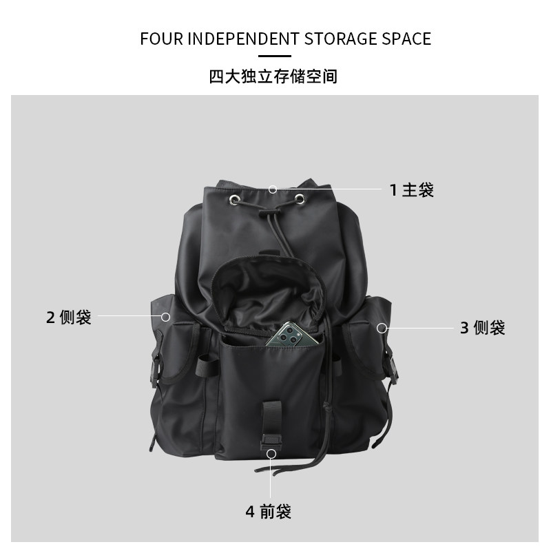 日系潮牌男休闲旅行大学生双肩包 墨一双肩背包