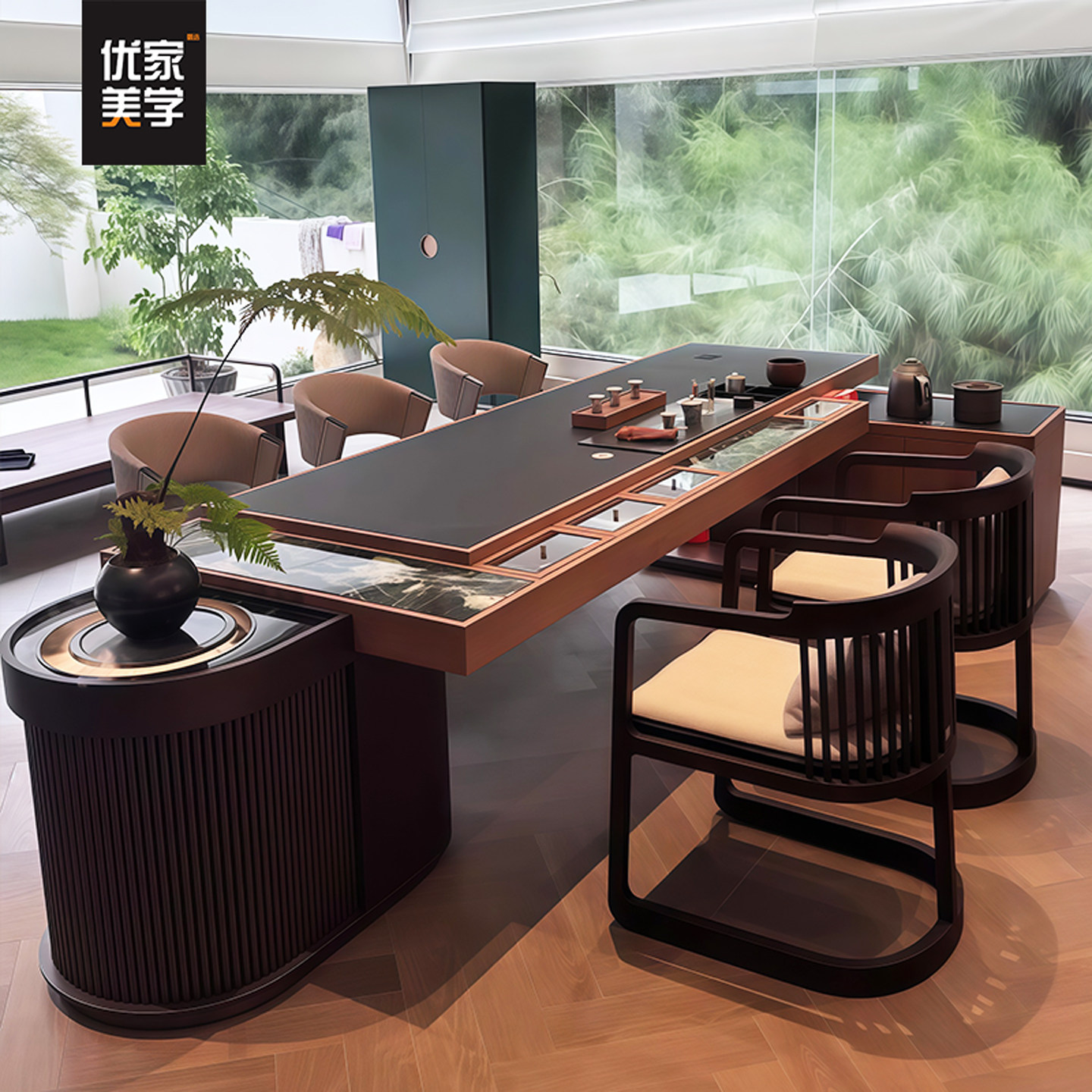 新中式茶桌北美黑胡桃木现代轻奢高端别墅客厅家用实木泡茶桌茶台,淘宝优惠券,粉丝福利购,淘宝优惠卷