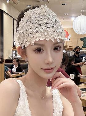 法式复古手工白色花瓣半花环额饰发箍发带新娘婚纱礼服跟妆头饰品