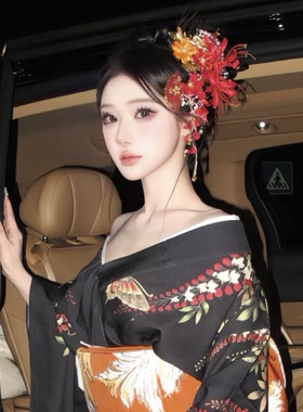 艺妓花魁长流苏发簪日式和服古风摄影艺伎恶女头饰和风写真簪子