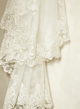 宫廷法式复古蕾丝花边头纱白色万圣节新娘结婚头饰拍照派对披肩纱