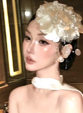 新款法式复古新娘头饰珍珠贝母流苏发夹超仙气质百搭贝壳婚纱配饰