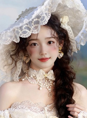 洛丽塔新娘婚礼帽子影楼样片拍摄复古造型摄影道具白色蕾丝礼帽