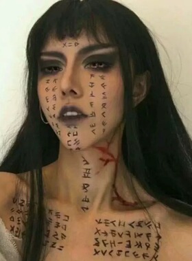 法老王纹身贴沙漠旅游拍照字符贴纸万圣节木乃伊女脸上符号文字