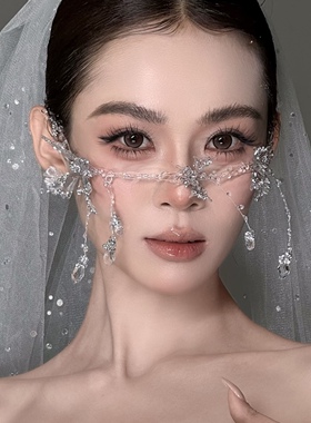 水钻流苏面纱发饰女纯欲氛围感拍照道具面帘新娘婚纱摄影配饰道具