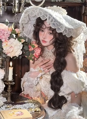 白色蕾丝礼帽洛丽塔新娘婚礼头纱影楼样片拍摄复古造型摄影道具