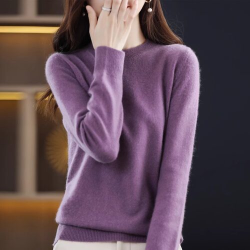 断码羊毛新款百搭宽松女毛衣秋冬加厚羊绒针织衫打底套头圆领修身 - 图1