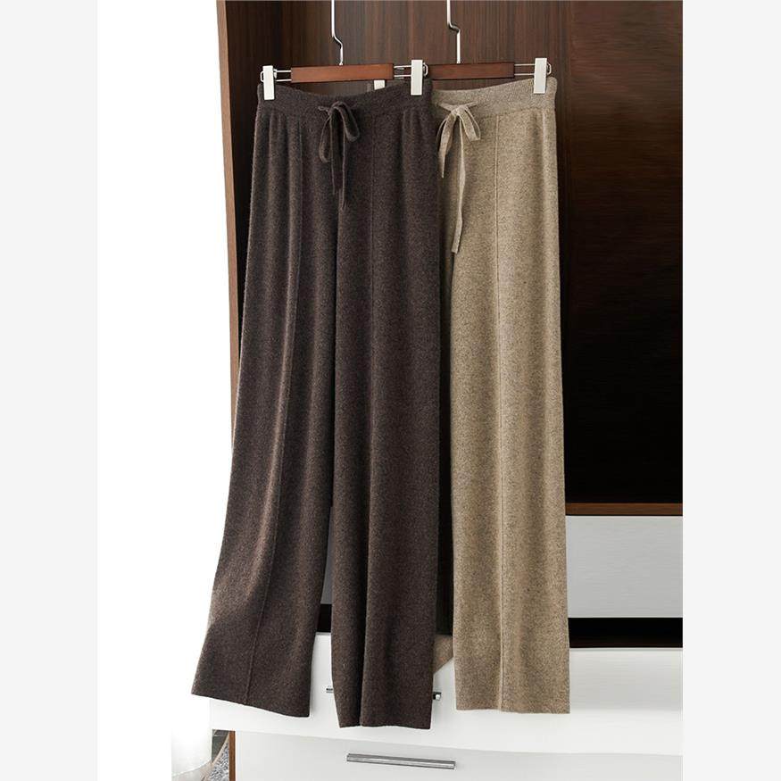 羊毛针织阔腿裤女秋冬季加长拖地裤高腰抽绳直筒裤宽松显瘦休闲裤,淘宝优惠券,粉丝福利购,淘宝优惠卷