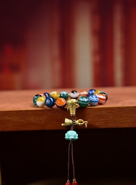 天然玛瑙药师天眼多宝天珠手串单圈白水晶琉璃配珠文玩佛珠手链