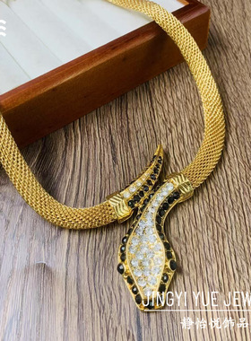 欧美夸张镶钻网状小蛇项链小众