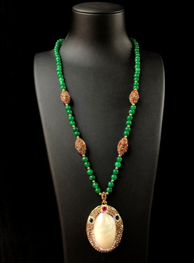 圆珠链新中式马贝吊坠项链项链