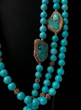 合金圆珠链绿松石项链多层项链