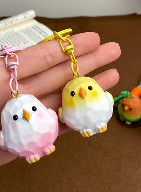 卡通木雕风仿真小鸟钥匙扣书包挂
