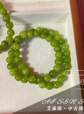 项链果绿色弹力绳串珠项链简约