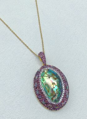 彩虹色鲍鱼贝吊坠紫水晶项链色彩