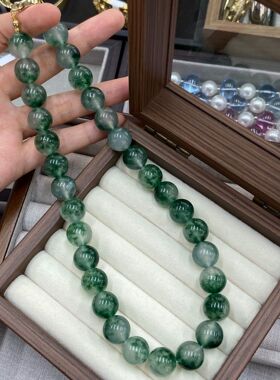 天然玉化巴西水草玉髓项链14MM绿
