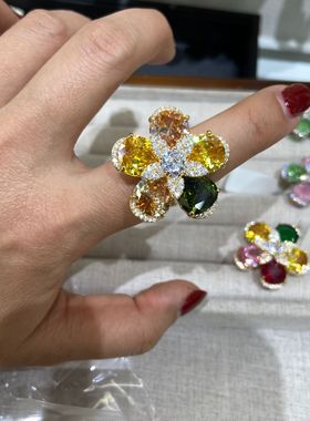 珠宝花朵开口戒指女款饰品镀金时
