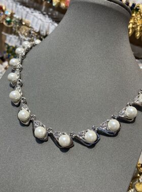 施家灰色珍珠项链水滴锆石叠戴颈