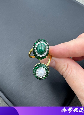 新款原创镶嵌天然孔雀石戒指时尚