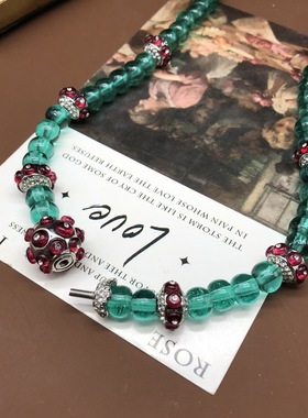 设计感百搭气质绿色琉璃算盘珠串