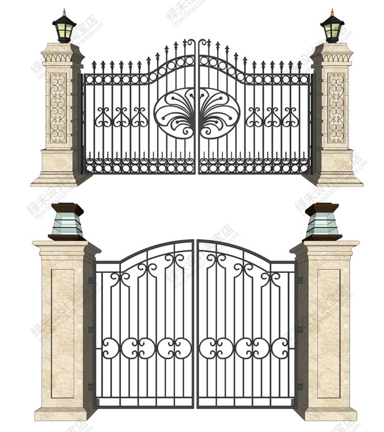 欧式别墅庭院门SU模型私家院子入户铁艺雕花大门SketchUp草图大师-图1