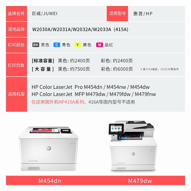 【国外版】适用惠普hp415a硒鼓M479fdw M454nw墨盒M479dw M454dw M479fnw彩色打印机粉盒M454dn W2030A碳粉盒 - 图3