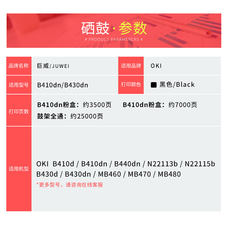 适用B410dn粉盒B430dn墨盒OKI B410d碳粉B440dn B430d墨粉盒MB460 MB470 MB480打印机N22113B墨粉N22115B硒鼓 - 图3