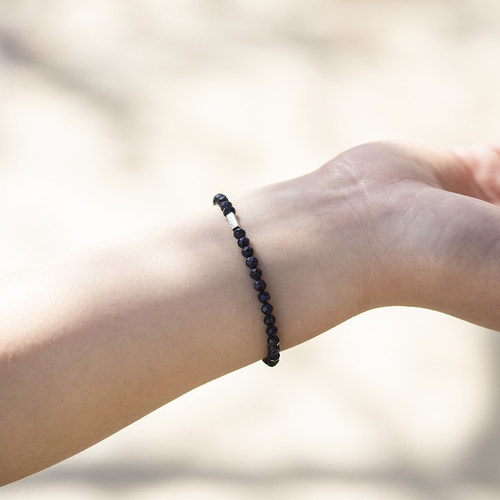 星空新款蓝砂石手链925银纤细小巧水晶手串男女情侣饰品定制刻字 - 图1