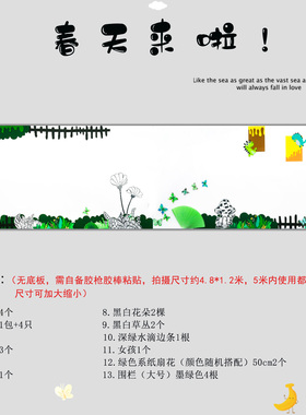 春天绿色主题黑板报布置小学生墙面装饰班级文化布置区角环创贴画