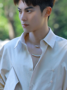 T家蔡徐坤同款项链王鹤棣珍珠恶魔多珠獠牙锁骨链银男生珍珠饰品