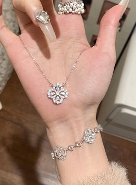 大牌感~超闪~幸运四叶草纯银项链